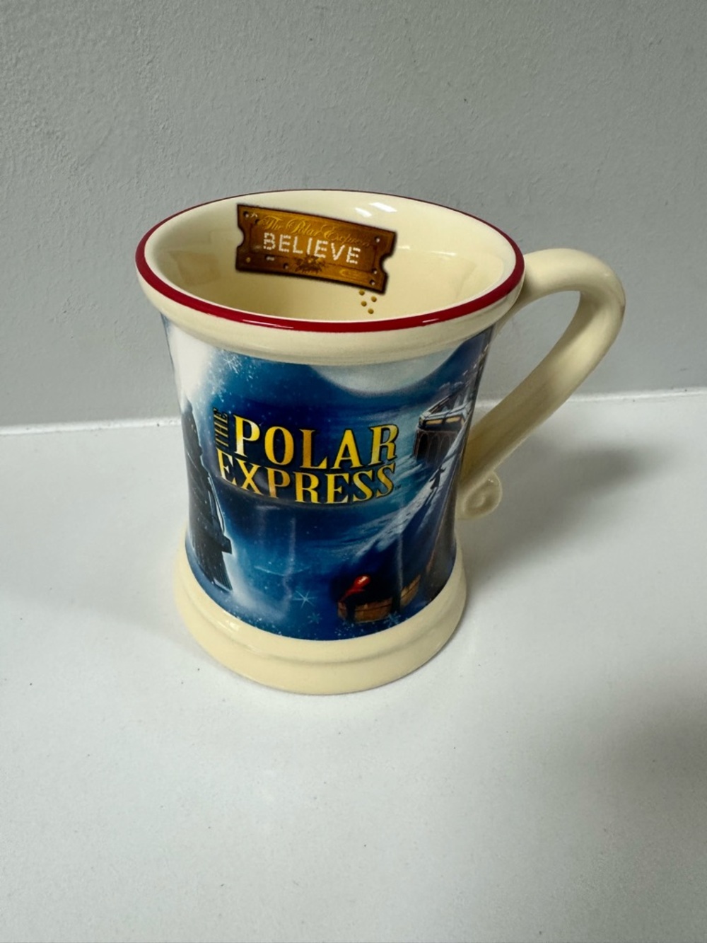 Polar Express Believe Ceramic Mug collectible - Cream and Blue